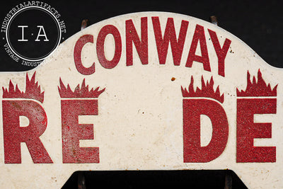 Vintage Conway Fire Dept. Reflective Steel Enamel License Plate Topper