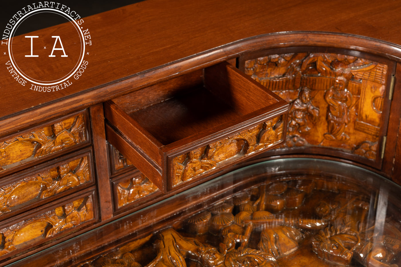 Antique Hand-Carved Chinese Scholar's Writing Desk and Chair Set