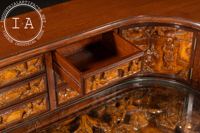 Antique Hand-Carved Chinese Scholar's Writing Desk and Chair Set