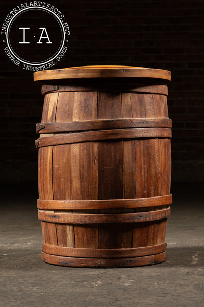 Early 20th-Century Wooden Storage Barrel with Lid
