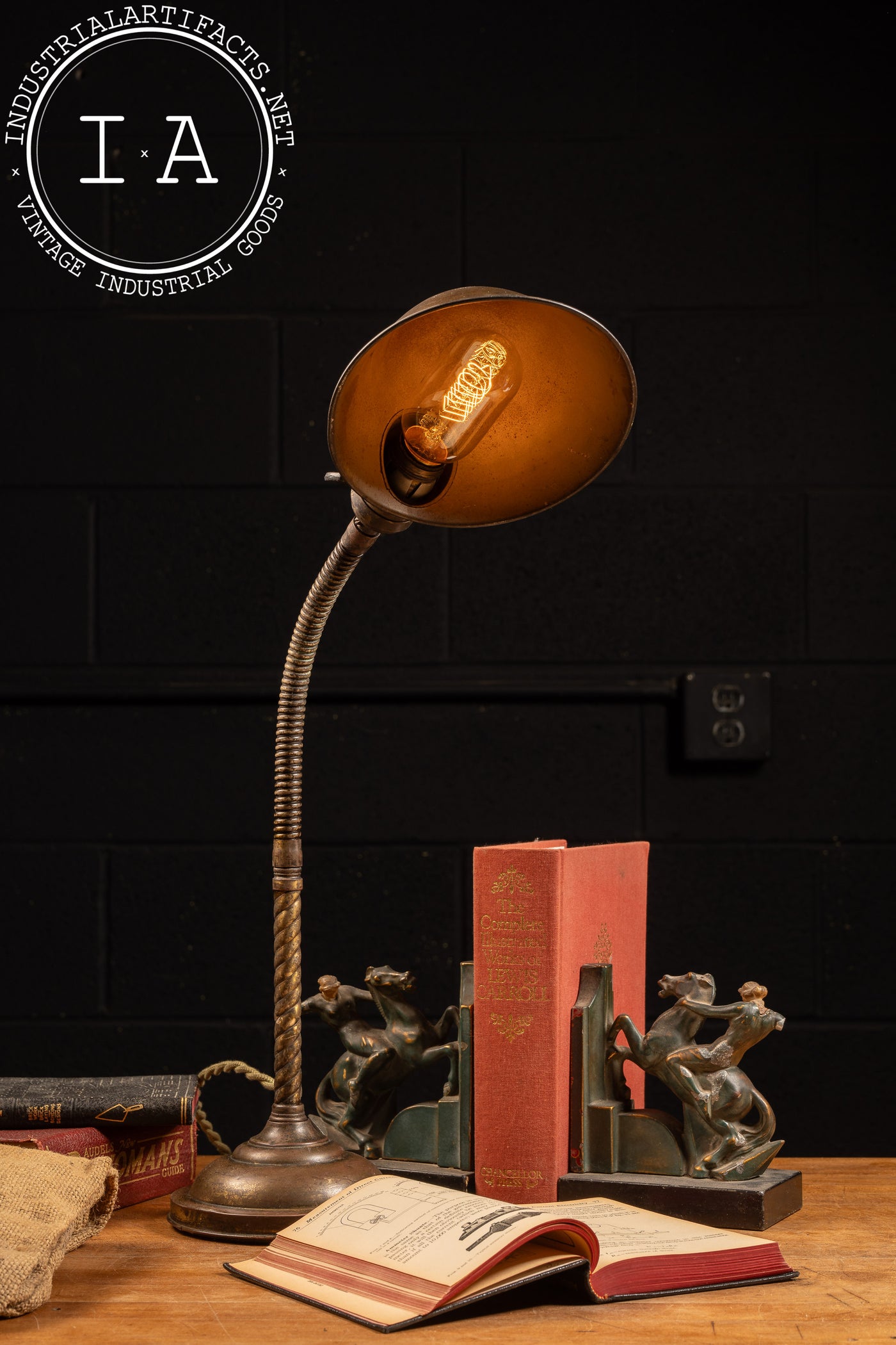 Early 20th Century Faries Brass Gooseneck Office Lamp
