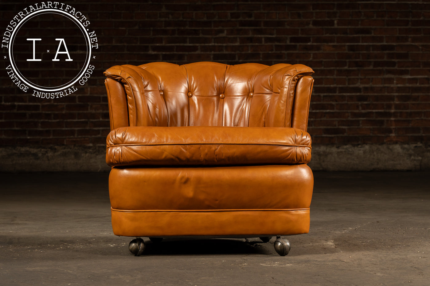 Pair of Tufted Barrel Back Leather Club Chairs by Classic Leather, Inc.
