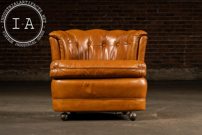 Pair of Tufted Barrel Back Leather Club Chairs by Classic Leather, Inc.