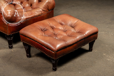 Tufted Chesterfield Sleepy Hollow Chair with Ottoman in Tan