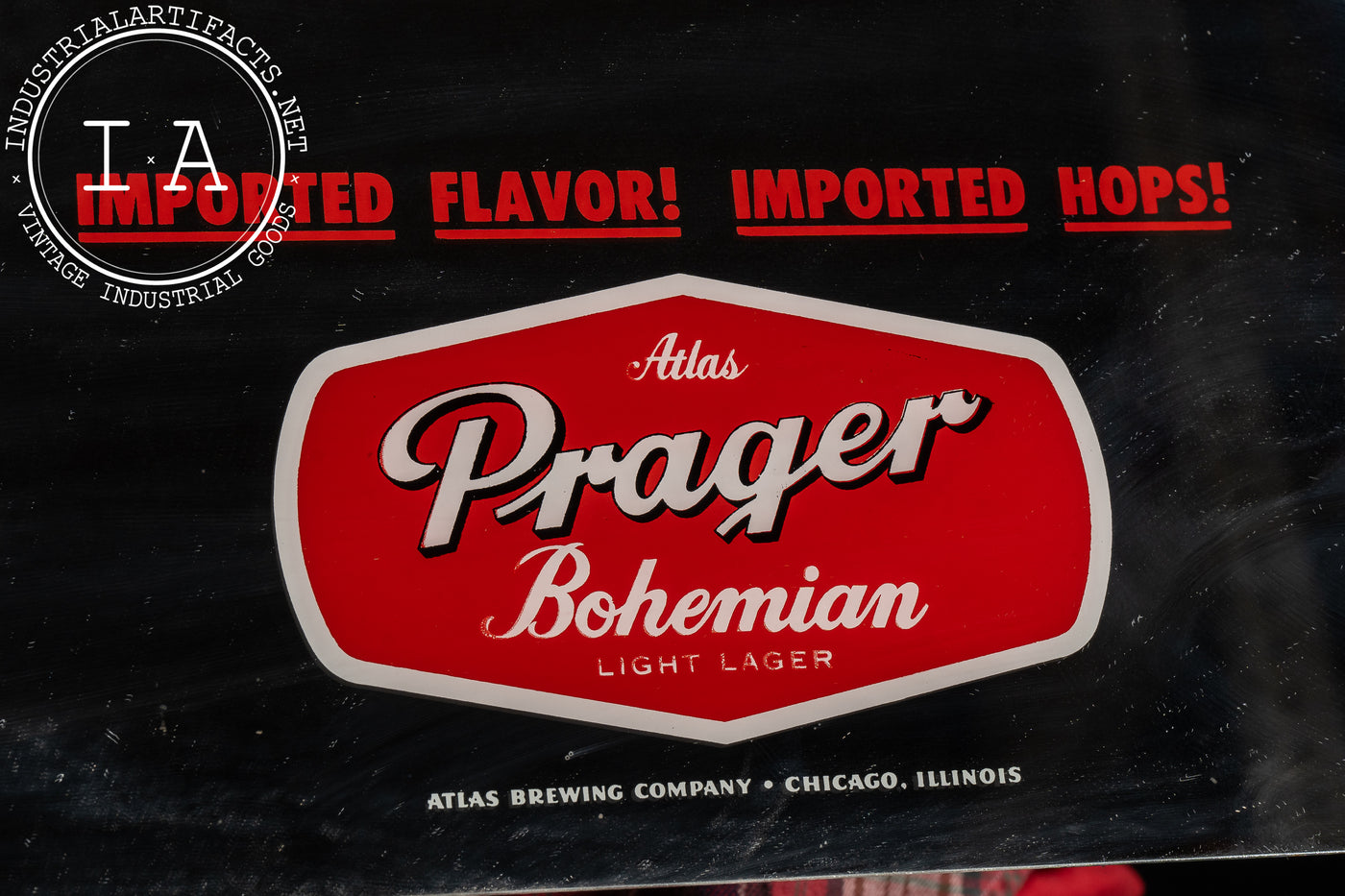 Vintage Atlas Prager Beer Mirrored Advertising Sign