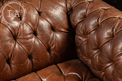 Vintage Double-Sided Leather Chesterfield Sofa in Caramel