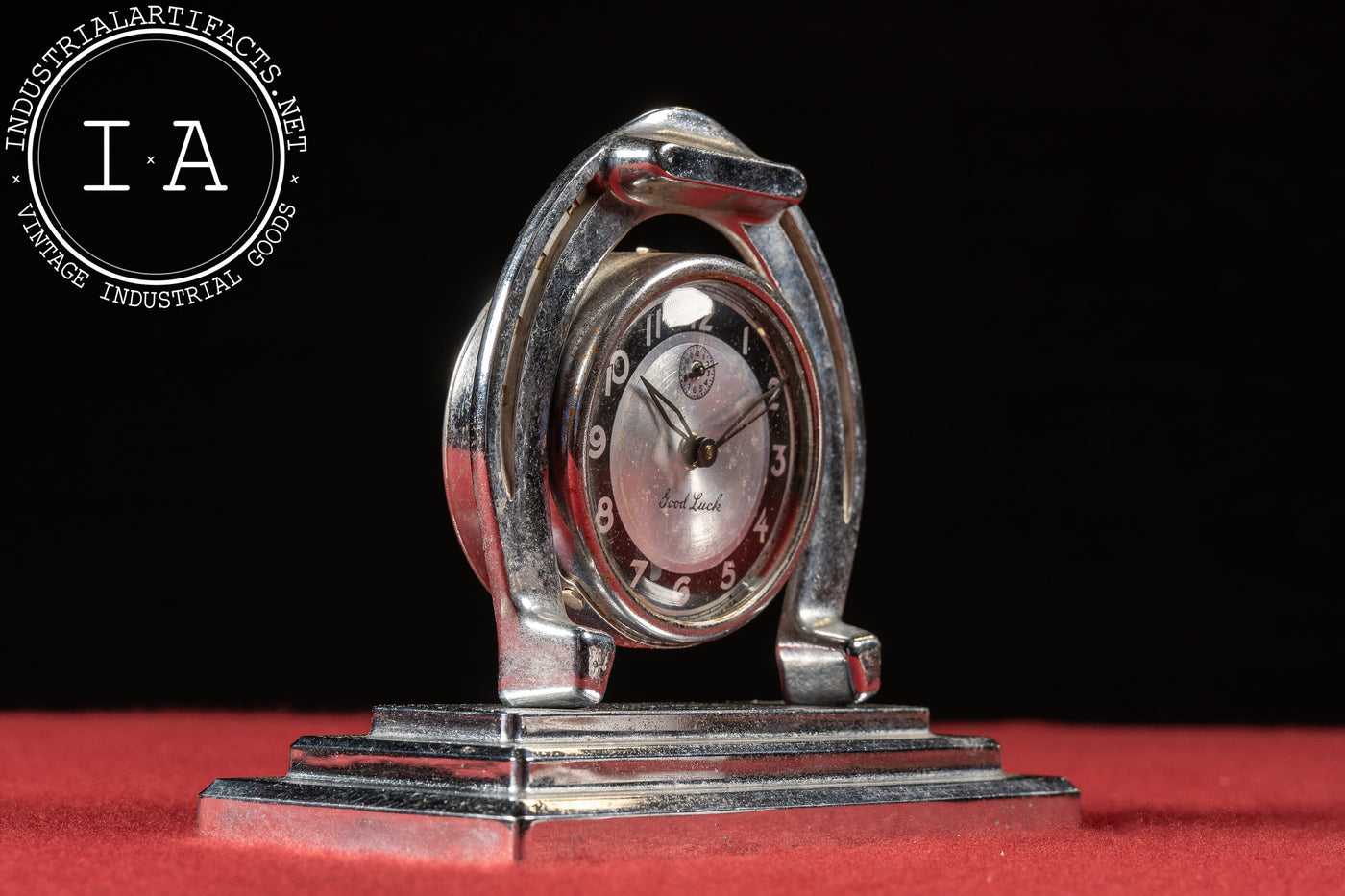 Vintage Chrome-Plated Horseshoe Clock by Lux