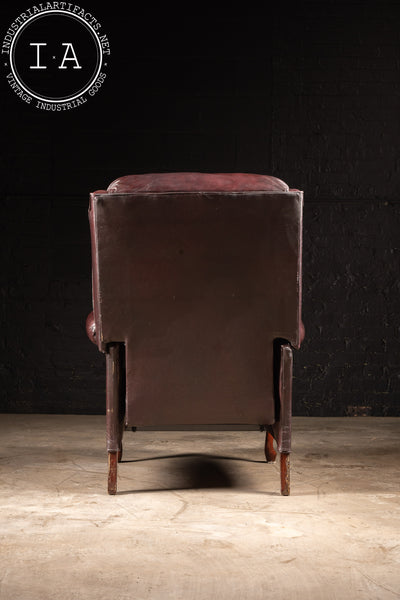 Vintage Burgundy Leather Wingback Recliner