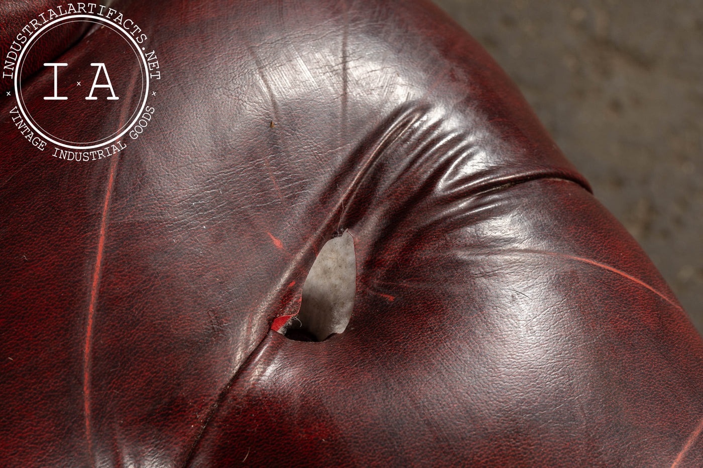 Vintage Tufted Leather Wingback Chesterfield Armchair in Oxblood