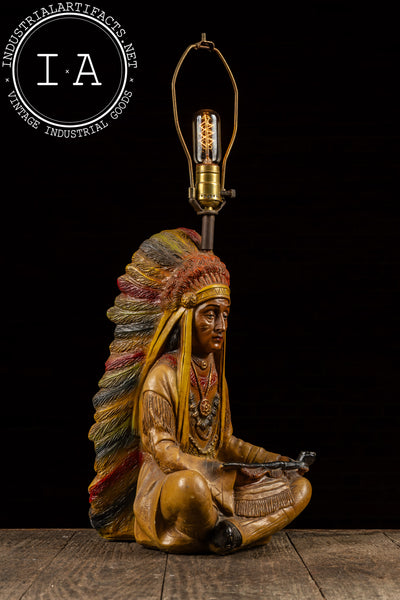 Vintage Chalkware Native American Peace Pipe Lamp Base