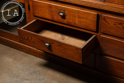 Solid Oak Mercantile Cabinet with Japanned Copper Hardware