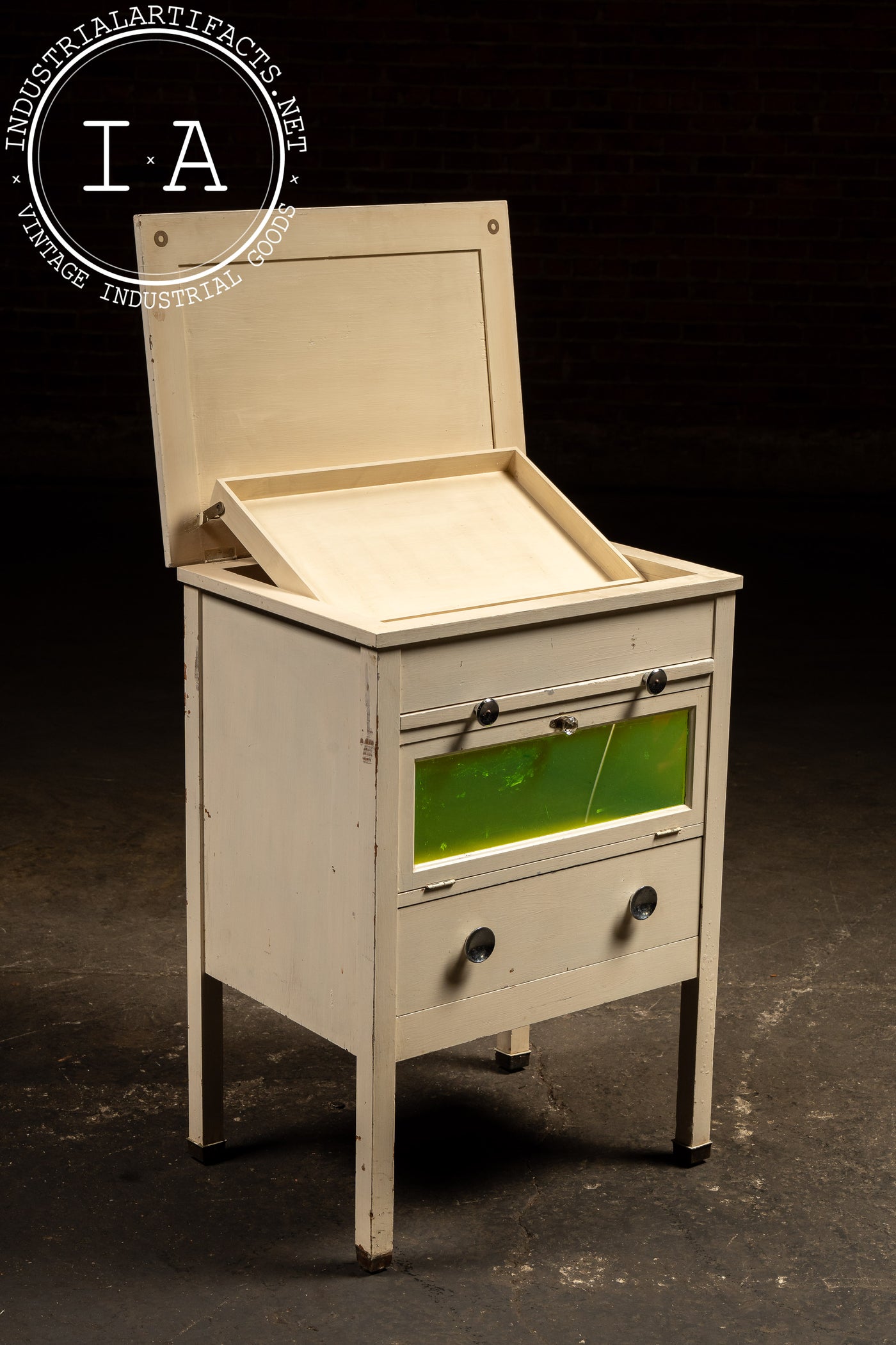 Antique Printer's Cabinet with Light-Safe Viewing Window by Hamilton