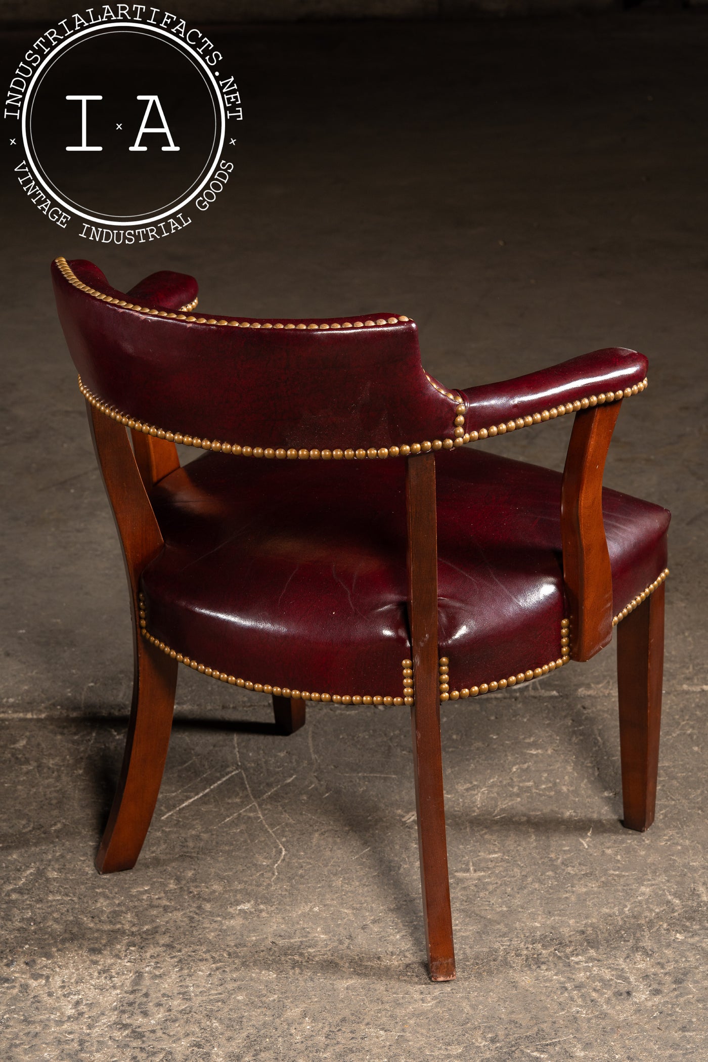 Set Of Four Nailhead Trim Barrel-Back Leather Armchairs in Oxblood