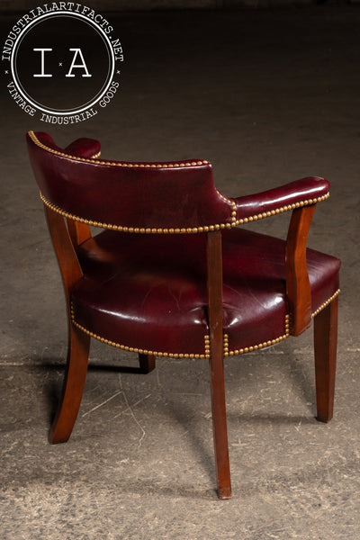 Set Of Four Nailhead Trim Barrel-Back Leather Armchairs in Oxblood