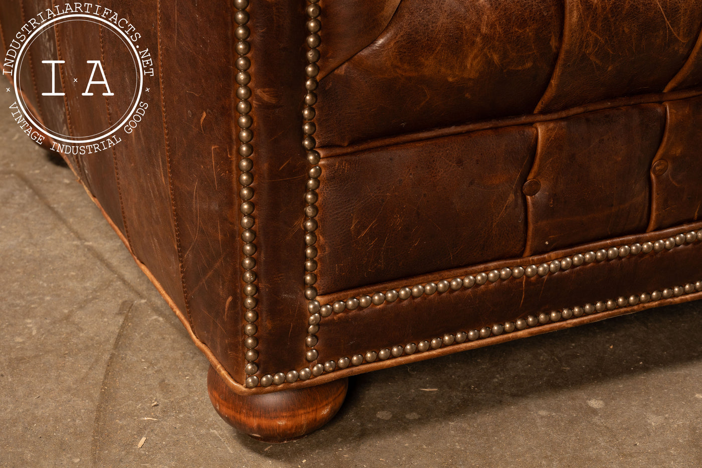 Vintage Double-Sided Leather Chesterfield Sofa in Caramel