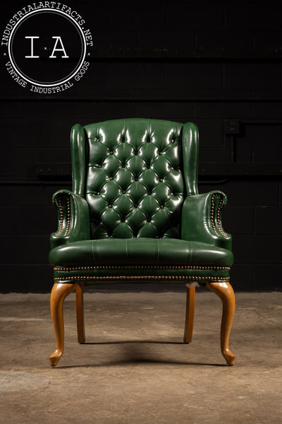 Vintage Tufted Leather Chesterfield Armchair in Emerald