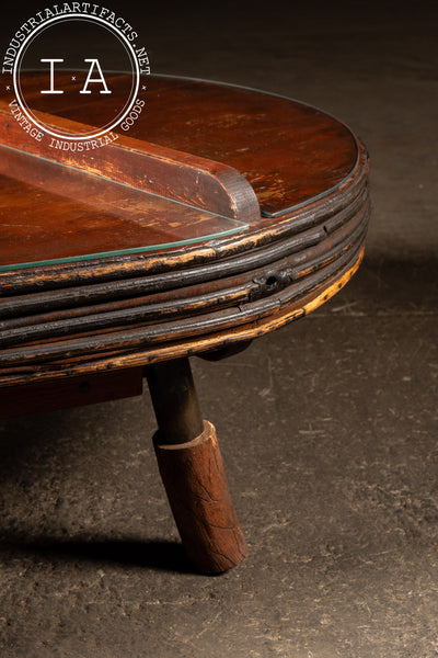 Antique Oversize Industrial Bellows Coffee Table with Glass Top