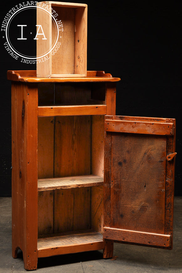 Antique Rustic Pine One-Door Cabinet