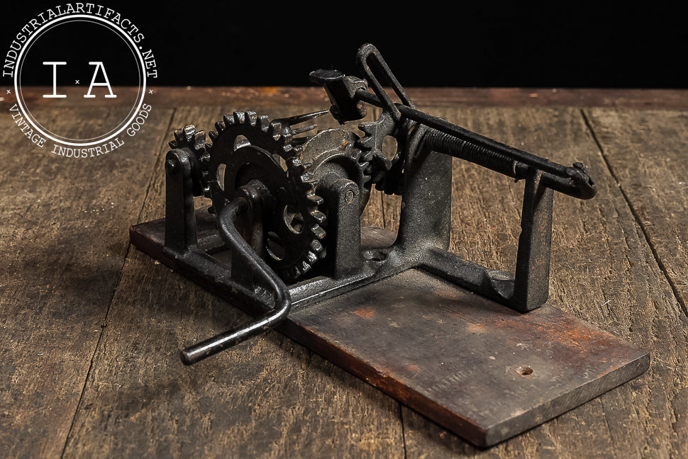 Primitive Cast Iron Apple Peeler on Wood Base