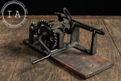 Primitive Cast Iron Apple Peeler on Wood Base