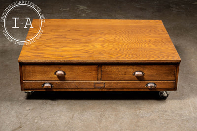 Vintage Single Stack Rolling 3-Drawer Flat File Coffee Table