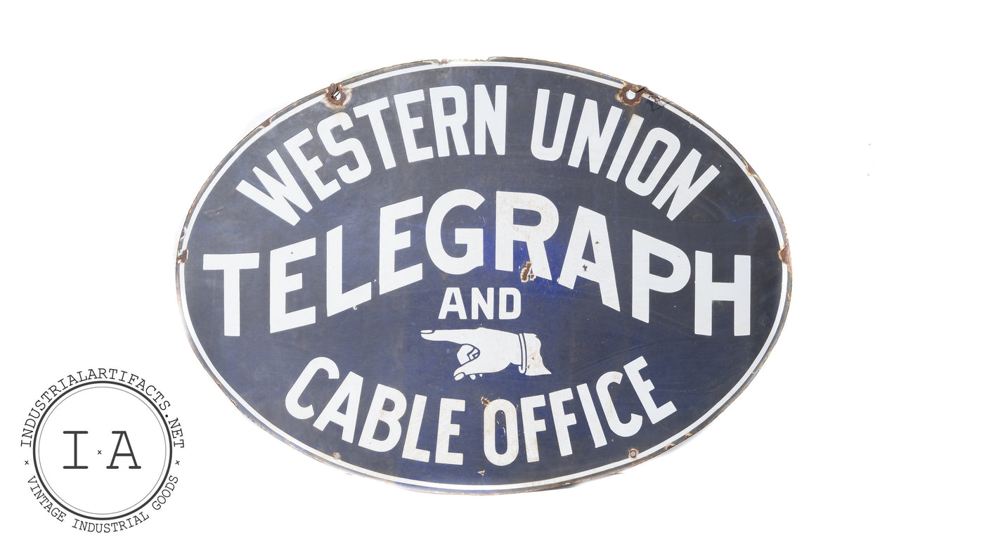 Original Double Sided Porcelain Western Union Telegraph Sign