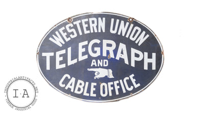 Original Double Sided Porcelain Western Union Telegraph Sign