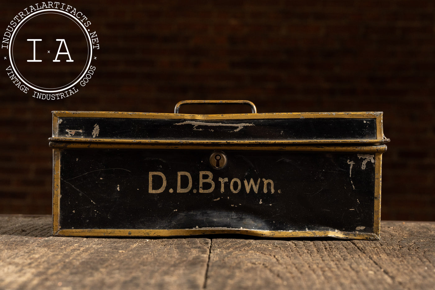 Late 19th Century Tin Lithographed Lock Box – D.D. Brown, Mayor of DeKalb, IL