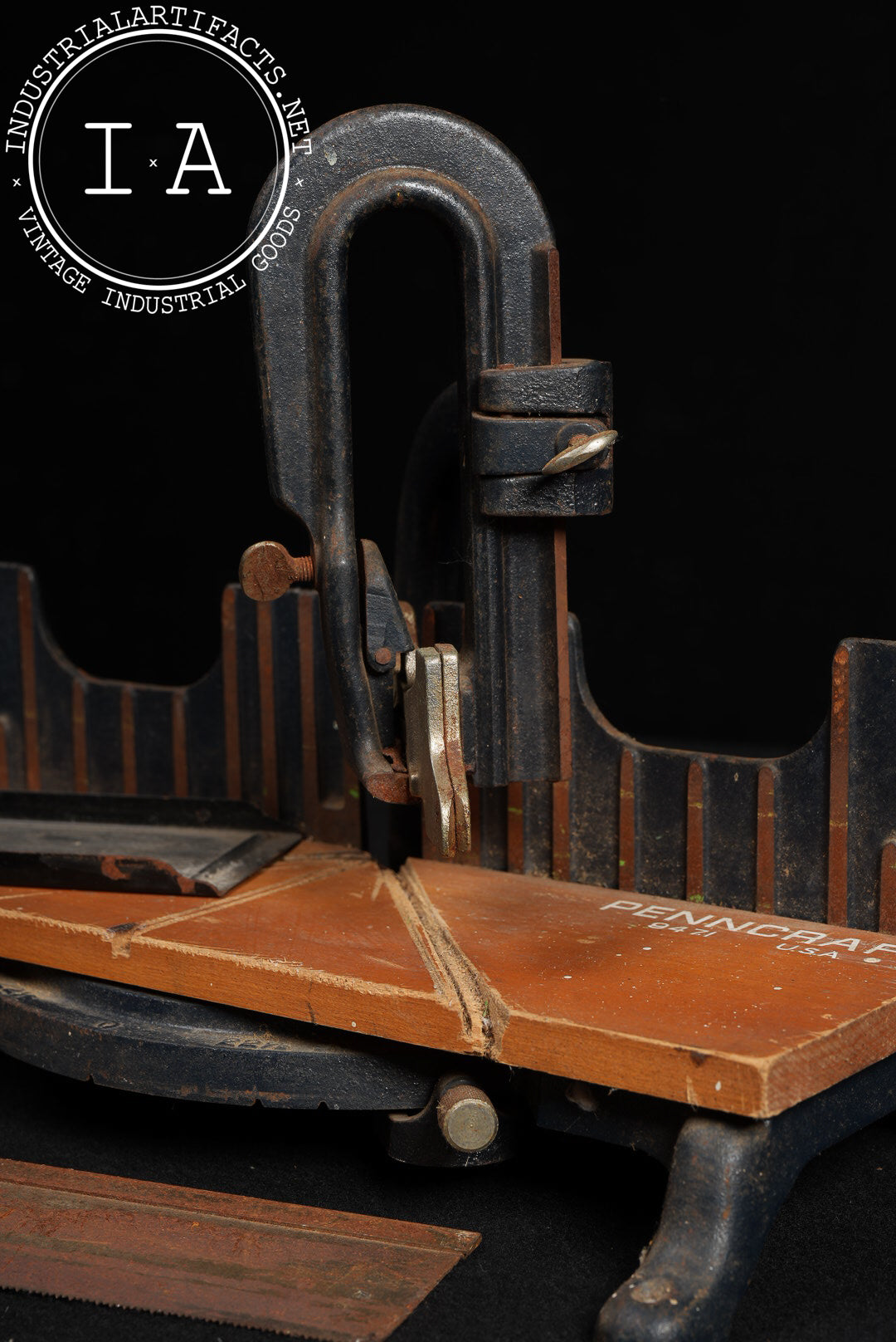 Vintage Cast Iron and Wood Miter Box with Saw by Penncraft