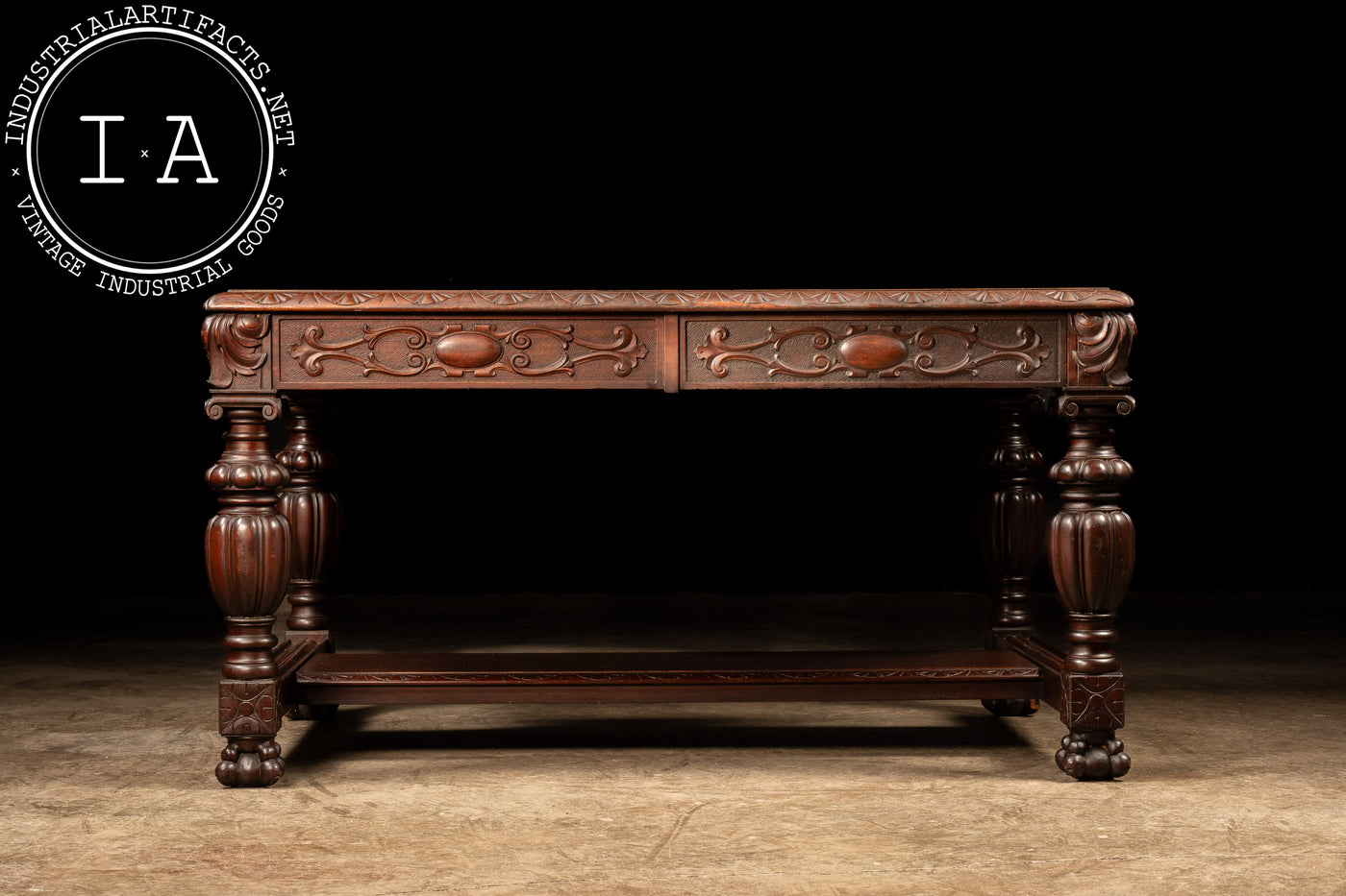 Early 20th Century Carved Mahogany Library Table