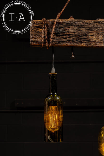 Reclaimed Bottle Chandelier with Rustic Beam Mount