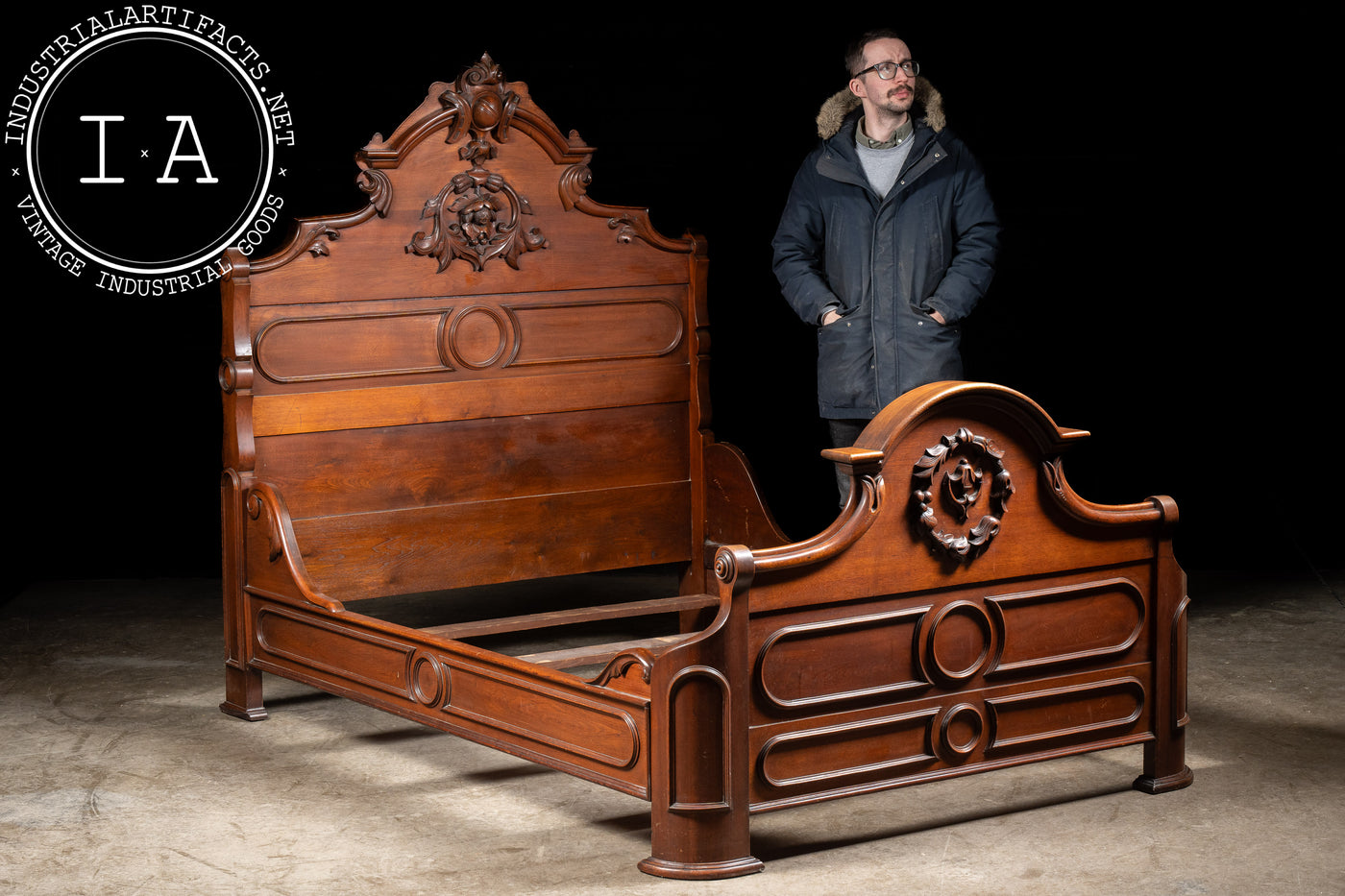 Late 19th Century Eastlake Victorian Walnut Bedframe