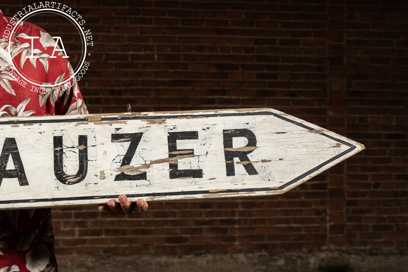 Antique J. & M. Mauzer Painted Wooden Directional Arrow Trade Sign