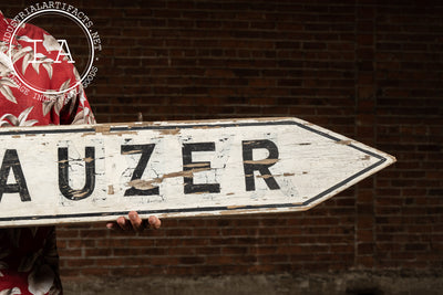 Antique J. & M. Mauzer Painted Wooden Directional Arrow Trade Sign