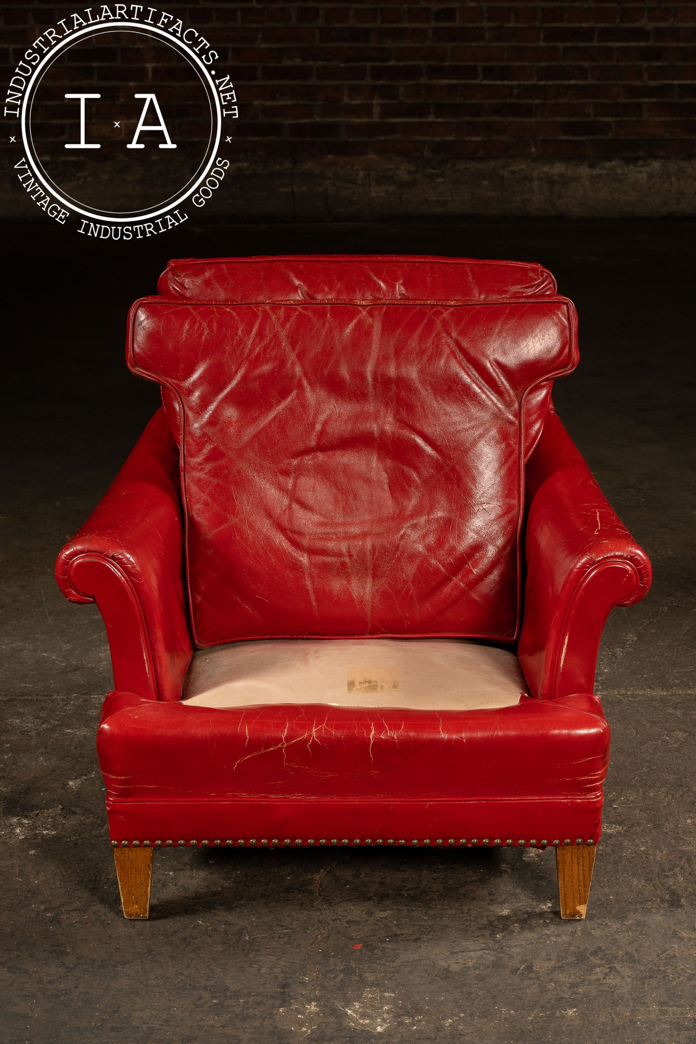 Vintage Tufted Leather Lounge Chair in Candy Apple Red