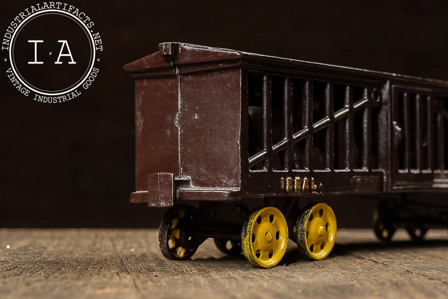 Antique Ideal Cast Iron Railroad Stock Car with Yellow Wheels