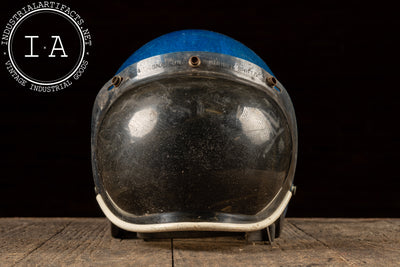 Vintage Motorcycle Helmet with Snap-On Bubble Shield in Metallic Blue