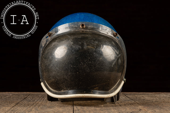 Vintage Motorcycle Helmet with Snap-On Bubble Shield in Metallic Blue –  Industrial Artifacts