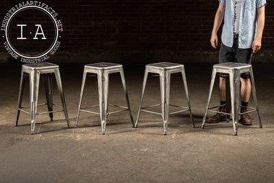 Set of Four Industrial Metal Stools by Tolix