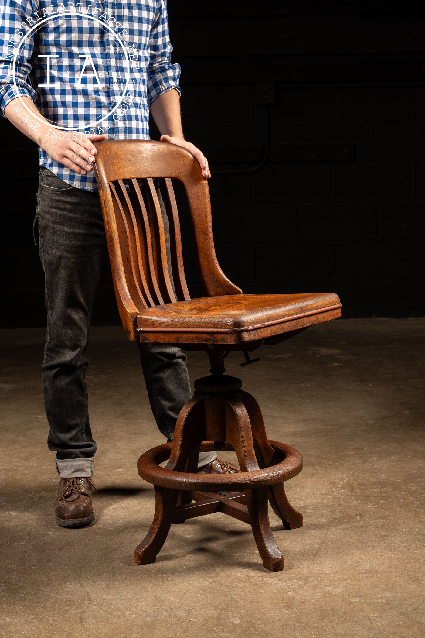 Vintage Wooden Bookkeeping Swivel Stool