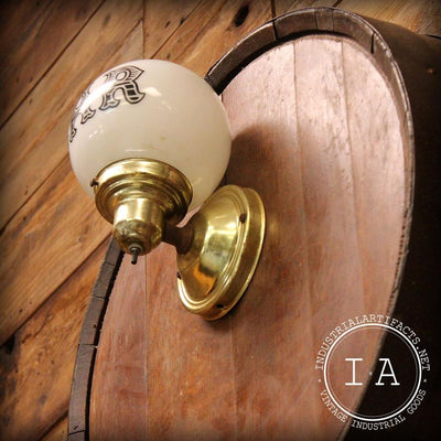 Vintage Barrel-Head “BAR” Wall Sconce with Milk Glass Globe
