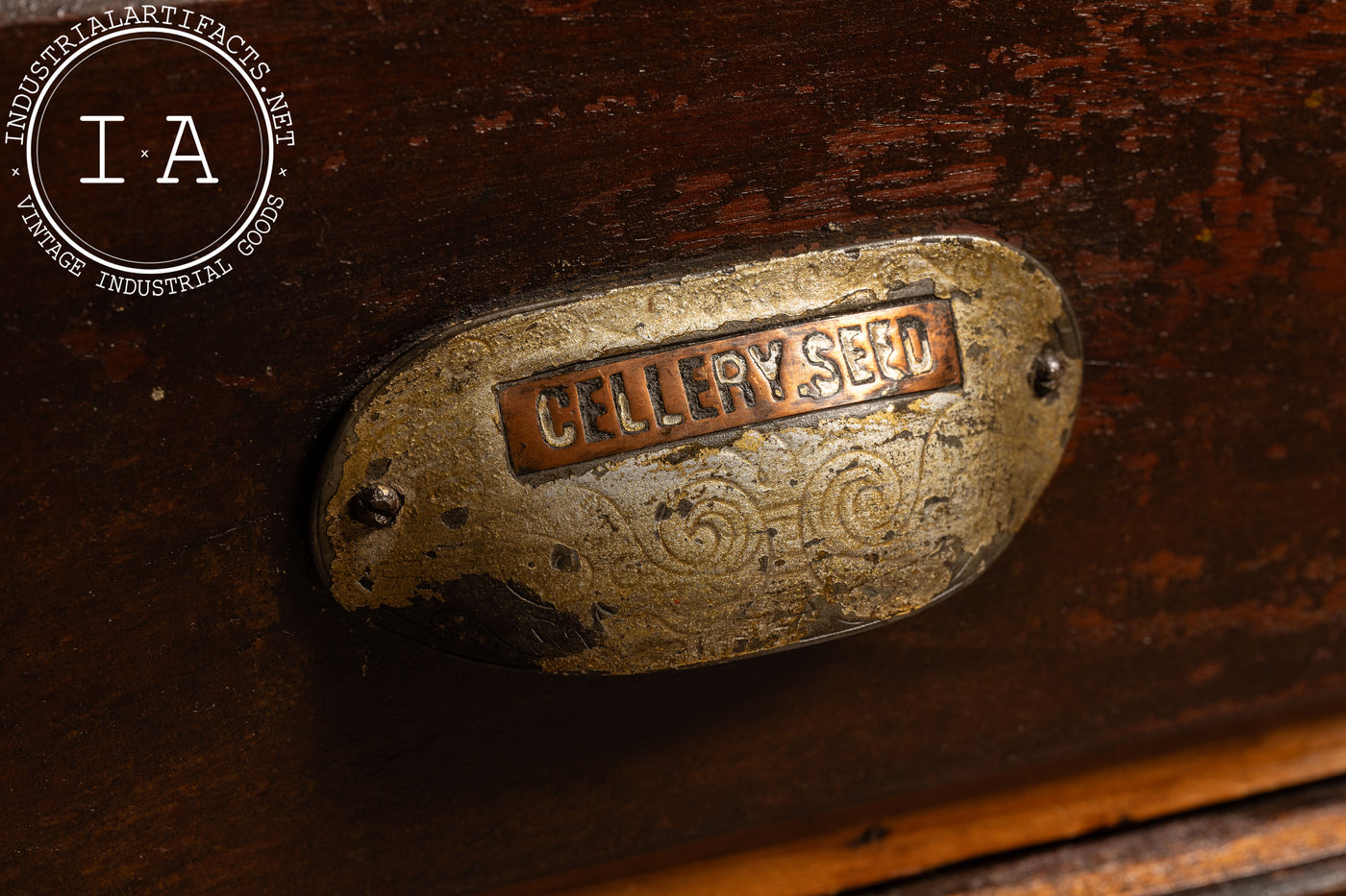 Large Antique Apothecary Cabinet with Copper Drawer Pulls