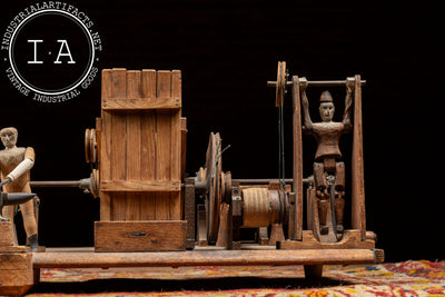 Antique Hand-Crank Mechanical Wooden Folk Art Blacksmith Model