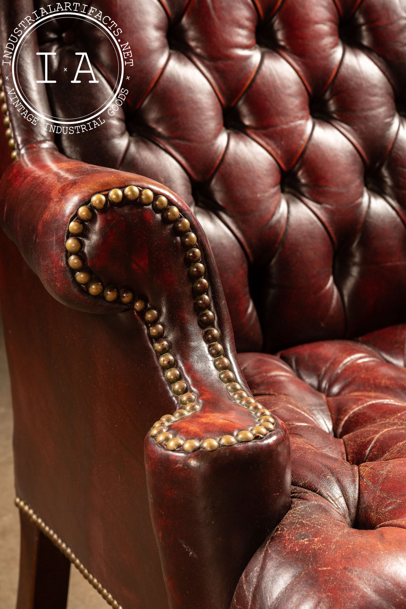 Vintage Tufted Wingback Armchair In Oxblood