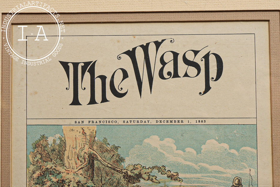 19th Century "The Wasp" Satirical Magazine Framed Cover