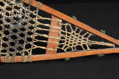 Primitive Wooden Snowshoes with Rawhide Webbing