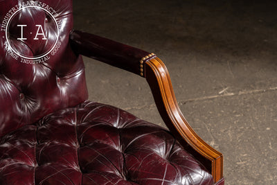 Pair of Tufted Leather Square-Back Dining Chairs in Oxblood