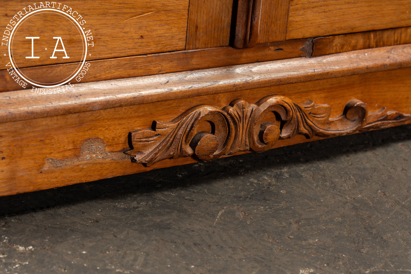 Antique Carved Wooden Lowboy Storage Cabinet