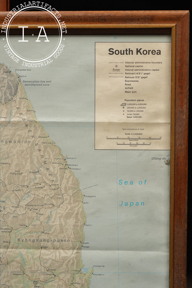 Framed Vintage US Military Map of South Korea
