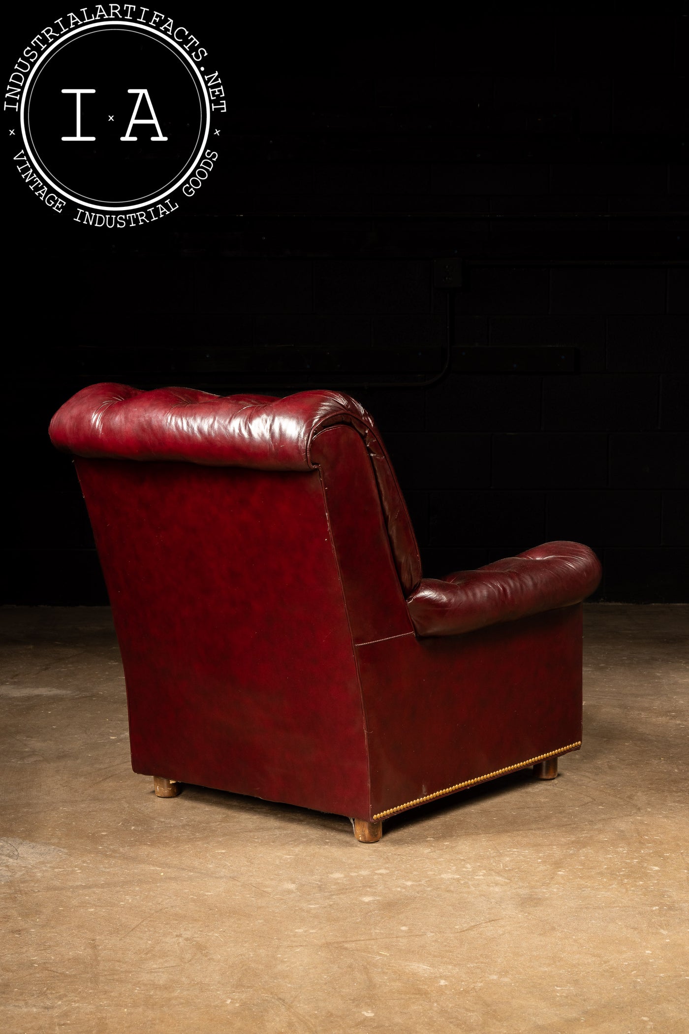 Vintage Tufted Armchair and Ottoman Set in Burgundy